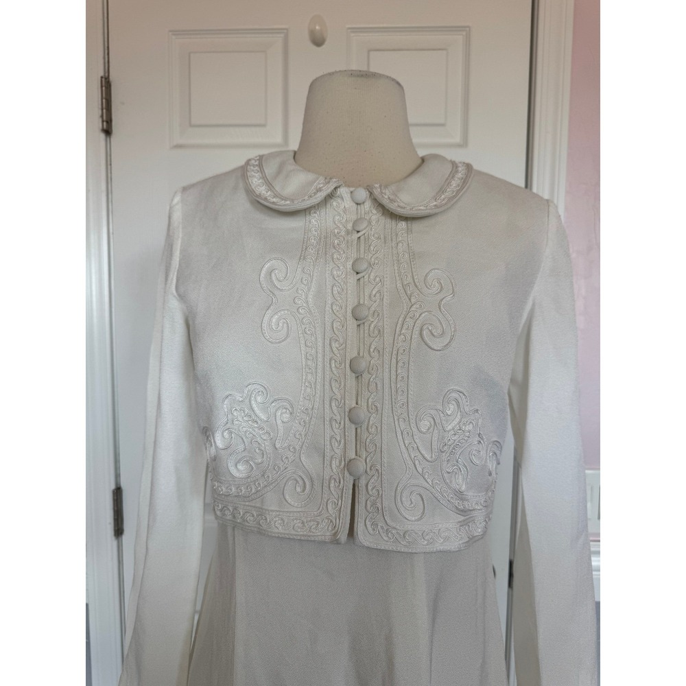 karin stevens White Long Sleeve Midi Dress Soutache Embroidery Collar Bolero 6P - Picture 4 of 16